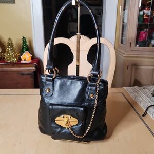 Rough Roses black leather shoulder bag